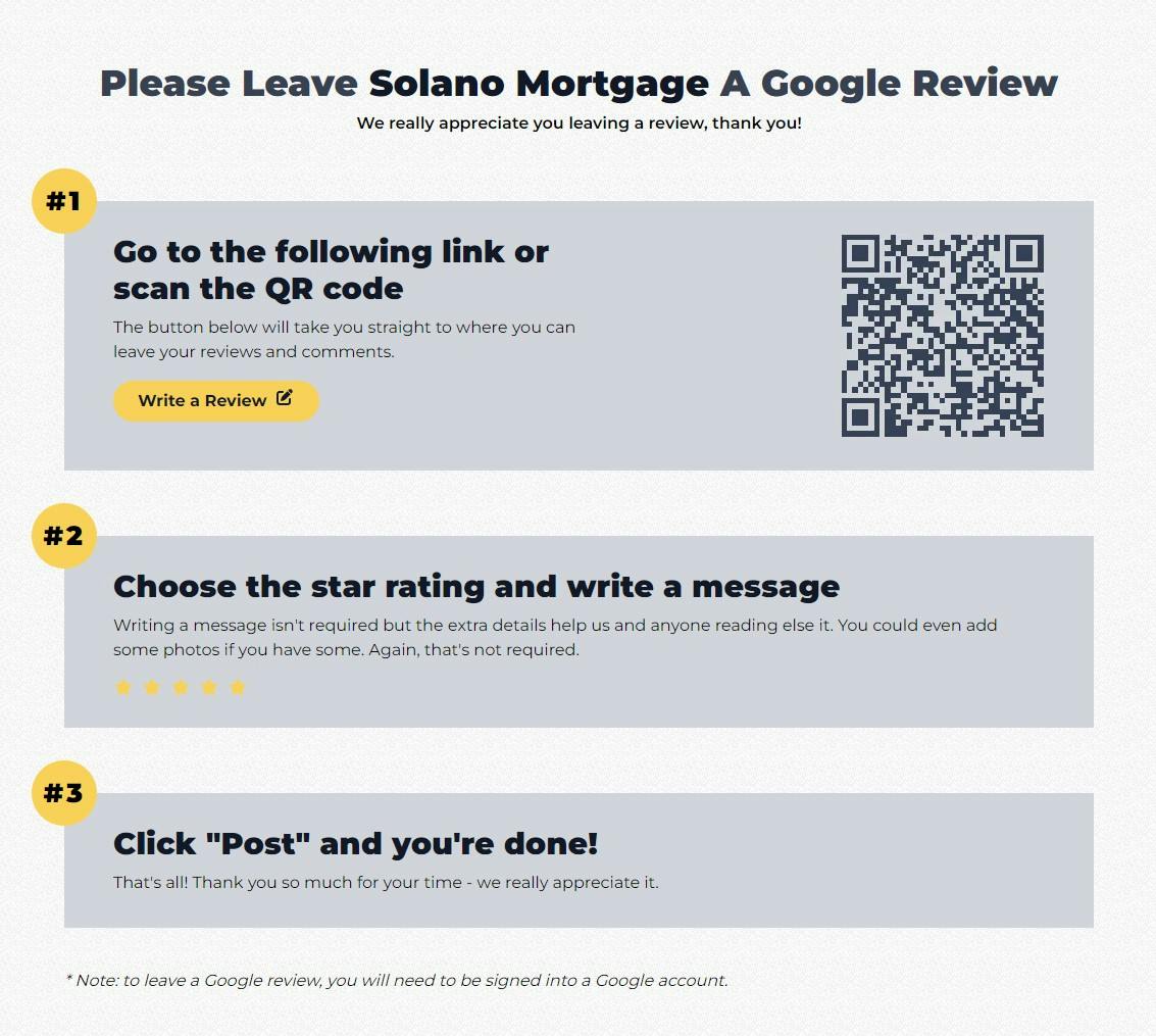 Example of a Google review handout